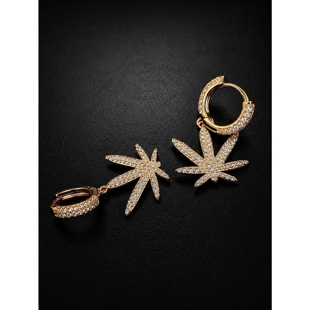 Gold Iced Out Flower Hoop Earrings